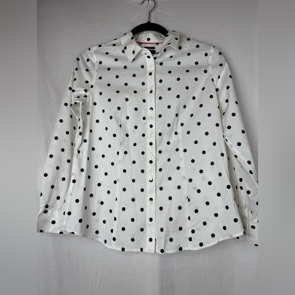 Talbots White‎ Shirt with Black Polka Dots